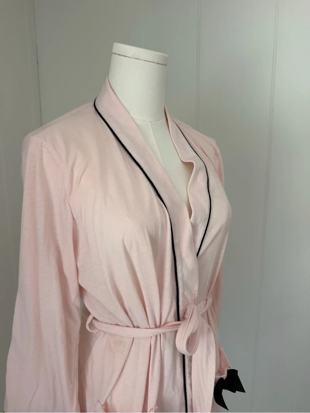 kate spade Light Pink Short Robe with Black Trim and Bow Accents